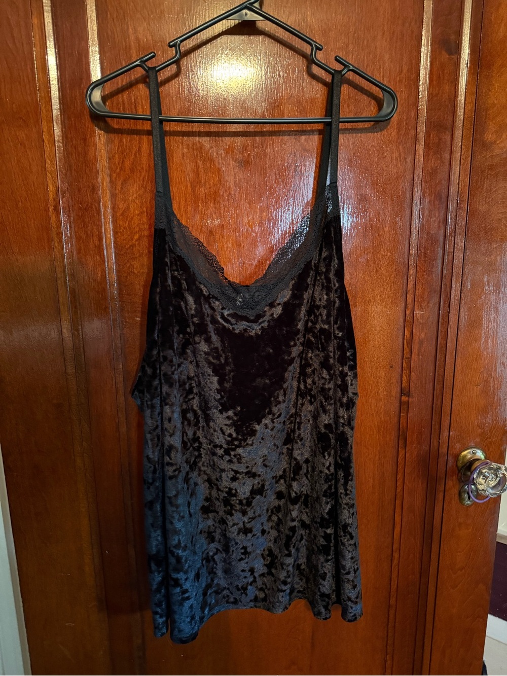 Cacique Black Crushed Velvet Lace-Trim Slip